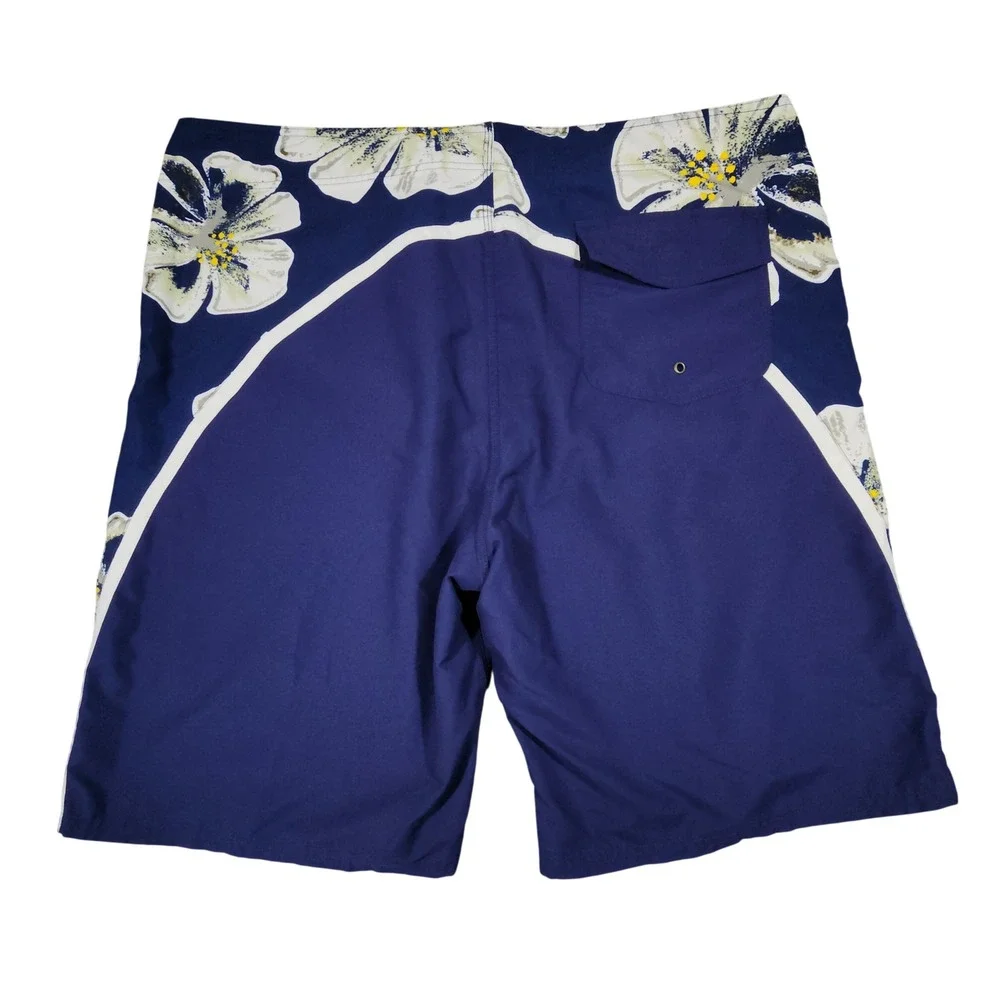 Vtg Tracys Hawaiian Island Creations Board Short 40 Blue Hibiscus Aloha Tropical